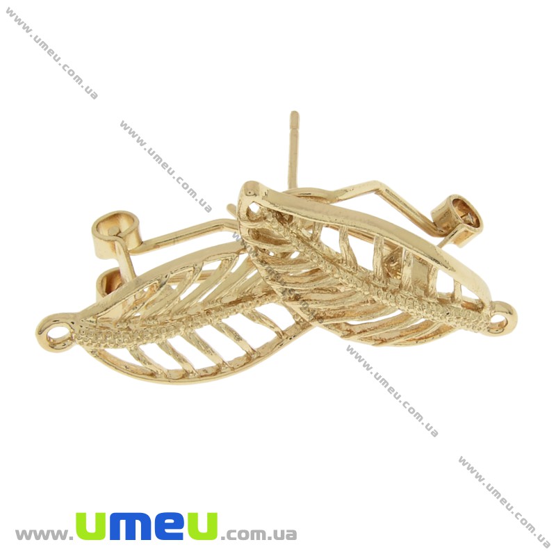 Пусети з засувкою, Листочки, Золото, 27х12 мм (OSN-031770)