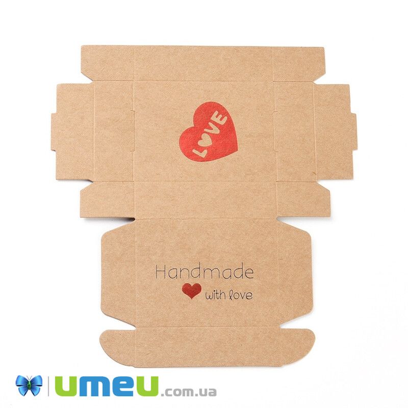 Збірна картонна коробочка Прямокутна, 8х6х2 см, Крафт, Handmade (UPK-042968)