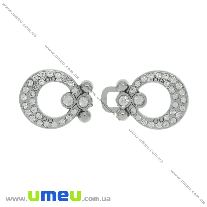 Пряжка металева роз'ємна зі стразами, 47х19 мм, Темне срібло (SEW-023966)