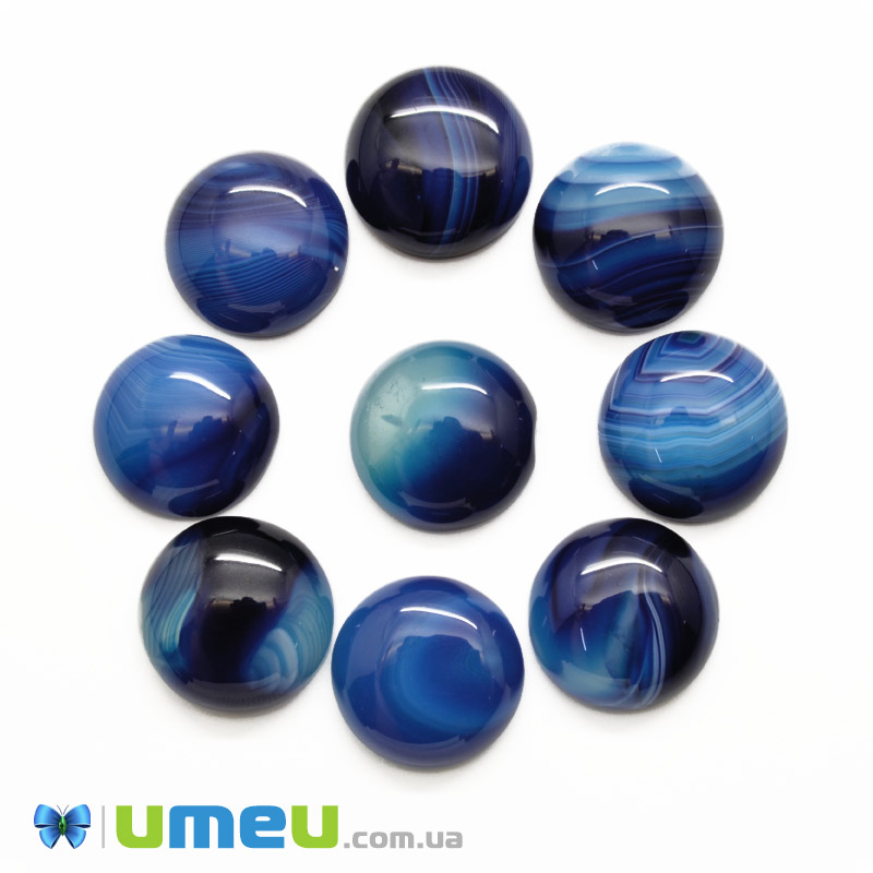 Кабошон нат. камінь Агат синій, Круглий, 16 мм (KAB-020318)