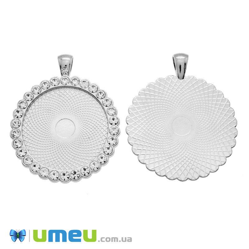 Основа кругла зі стразами, 48х39 мм, 30 мм, Темне срібло (OSN-049498)