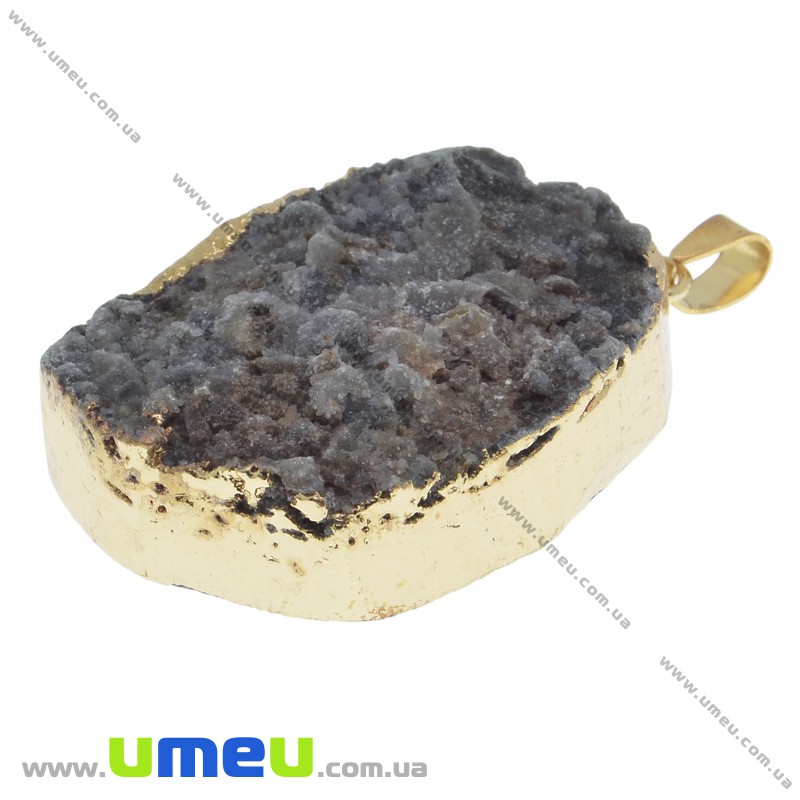 Підвіска з натурального каменю, Друза агату, Сіра, 50х28 мм (POD-033882)