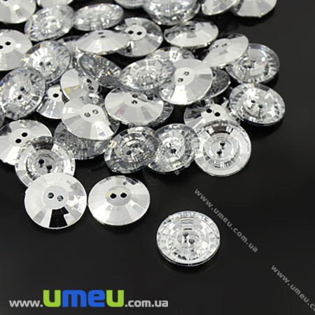 Пуговица пластиковая Круглая граненая, 12 мм, Белая (PUG-012822)