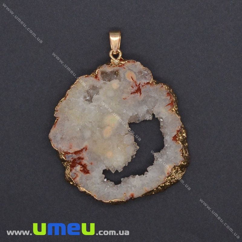 Підвіска з натурального каменю, Друза агату, Бежева, 60х46 мм (POD-031591)