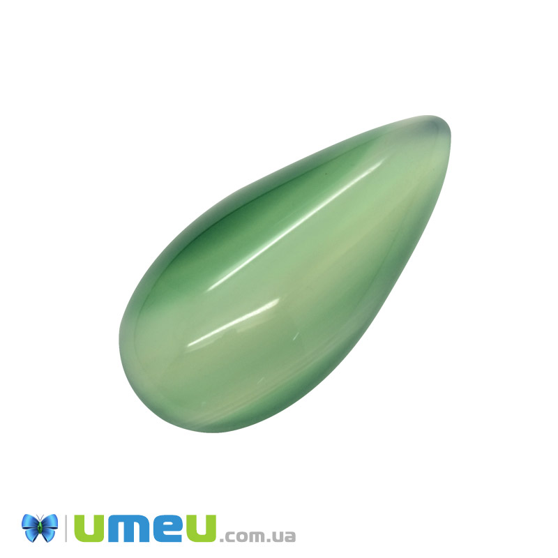 Кабошон нат. камінь Агат зелений, Крапля, 28,5 х14,6 мм (KAB-050677)
