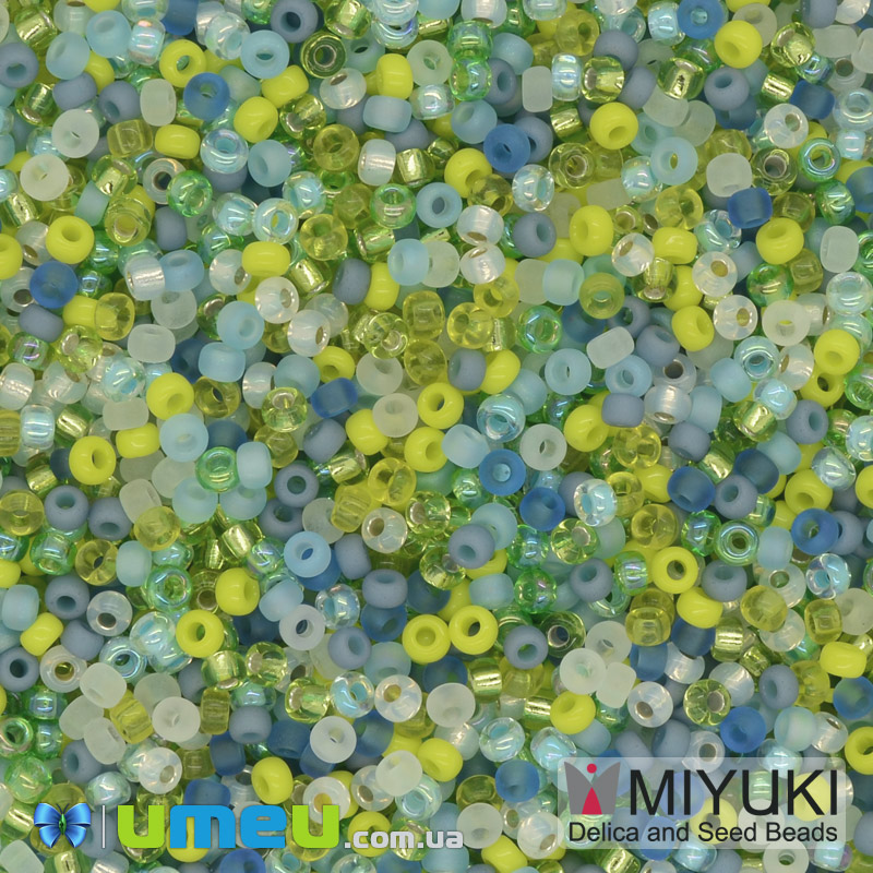 Бісер японський Miyuki круглий RR 11/0 №MIX06, Мікс салатово-блакитний (BIS-040543)