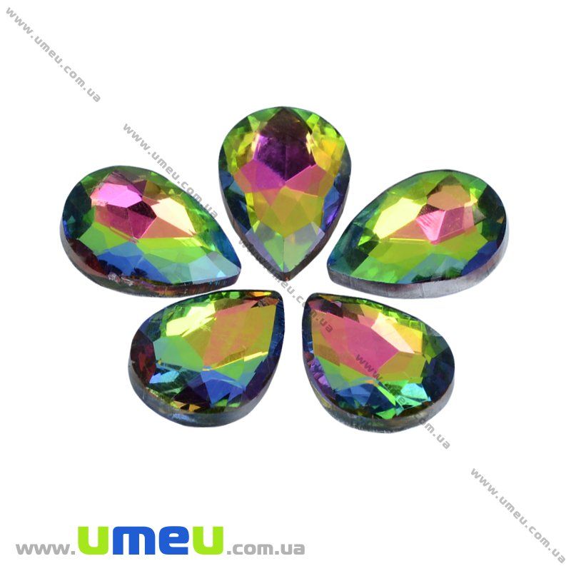 Ріволі скляний, Крапля гранована, 18х13 мм, Різнобарвний (KAB-013216)