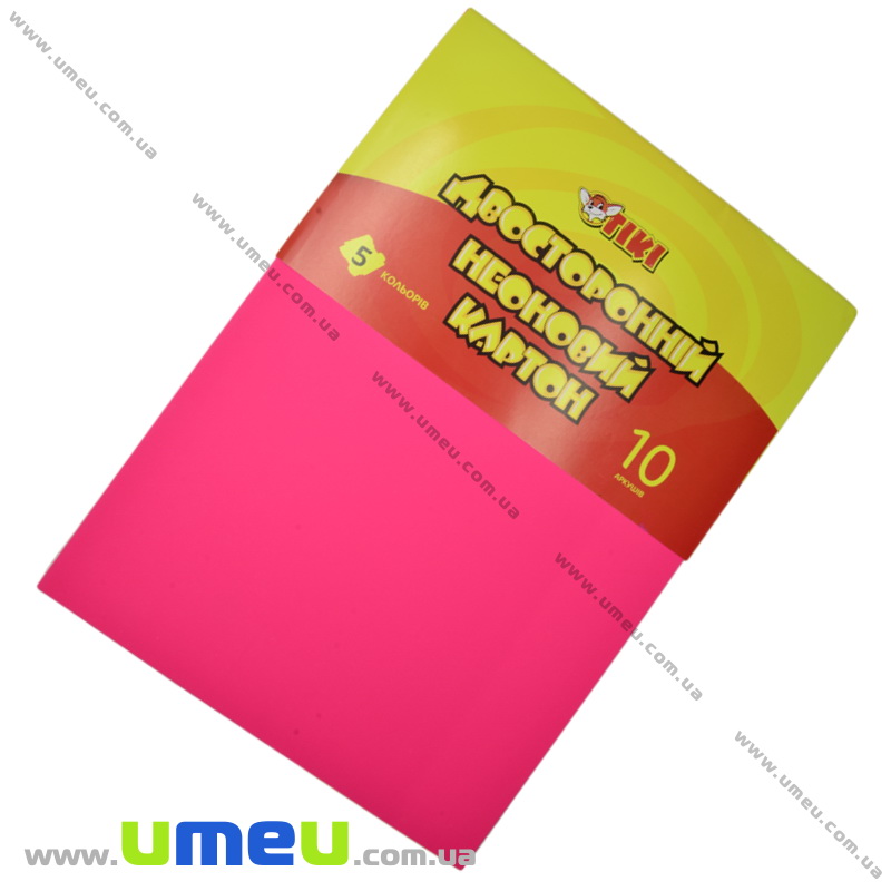 Картон двосторонній неоновий TIKI, А4, 5 кольорів, 10 листів, 180 г / м2 (DIF-021694)