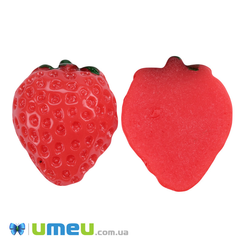 Кабошон из полимерной глины, Клубника, 25х20 мм, Красный (DIF-050800)