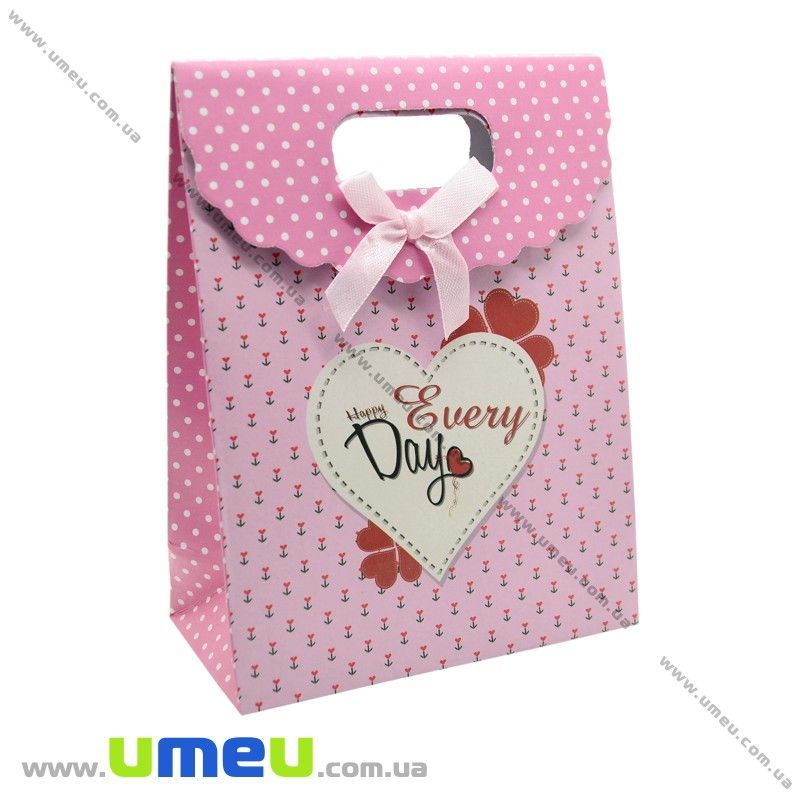 Подарунковий пакет на липучці, Серце, Рожевий, 16х12х6 см (UPK-020417)