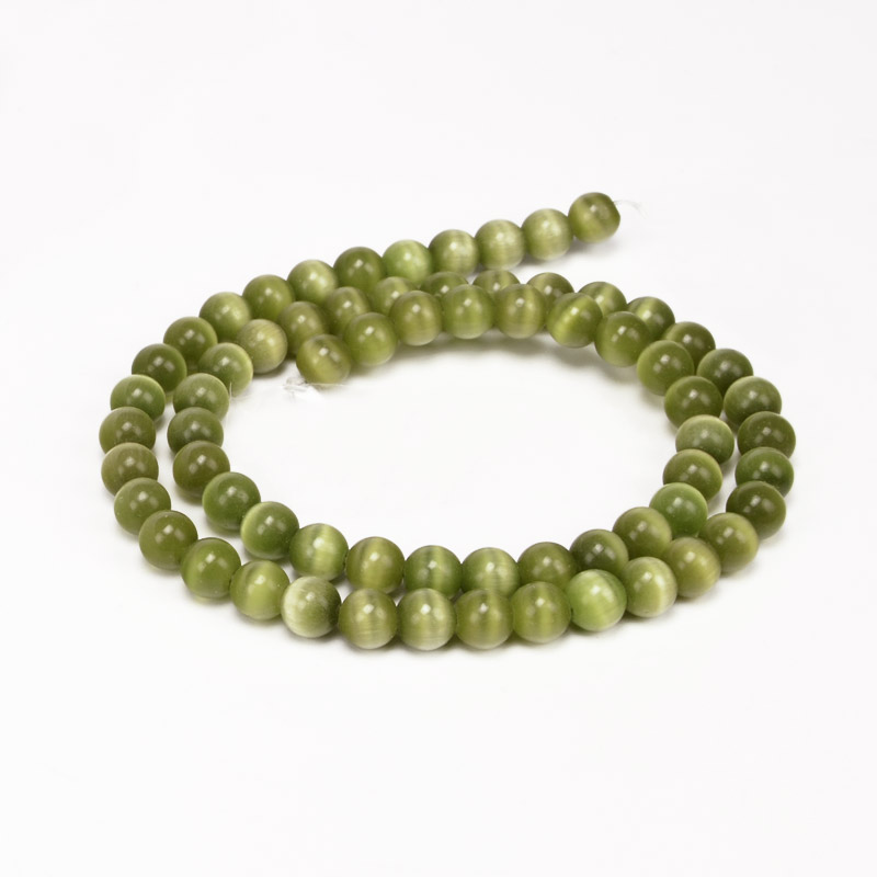 Намистини Котяче око, Синт. камінь, 6 мм, Оливкові, Круглі (BUS-054215)