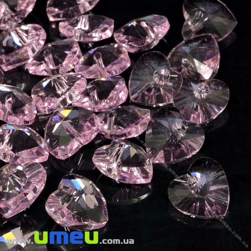 Підвіска скляна Серце, 10х10 мм, Рожева (POD-034139)