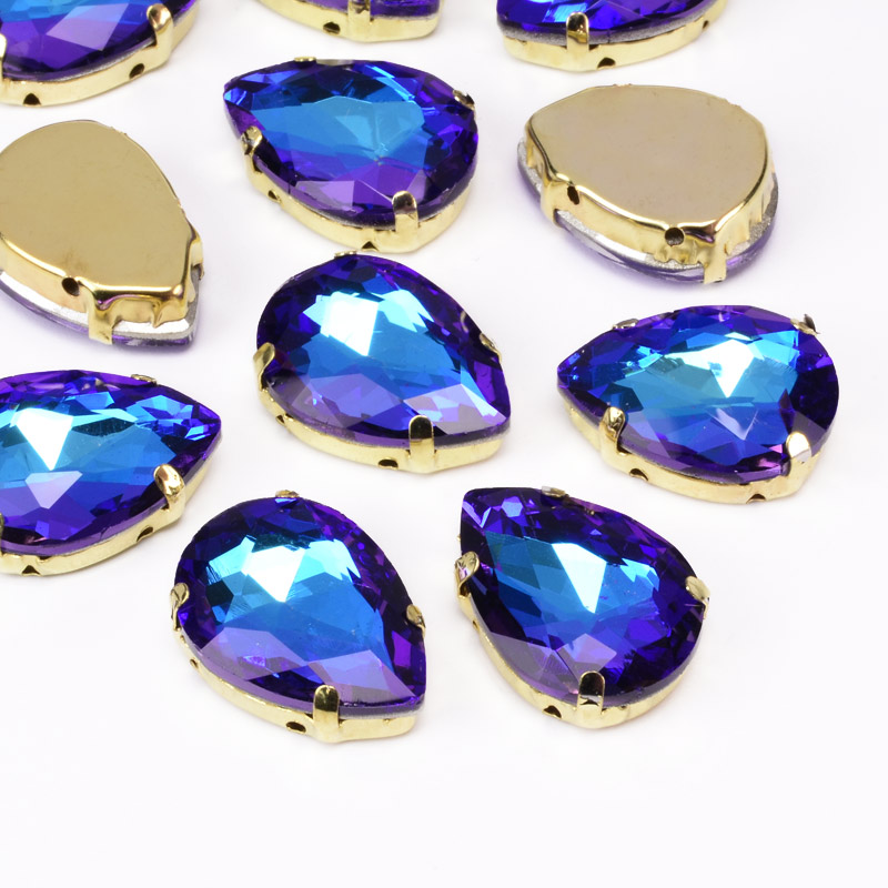 Шатон крапля 18х13 мм, Золото, Синьо-фіолетовий (KAB-052930)