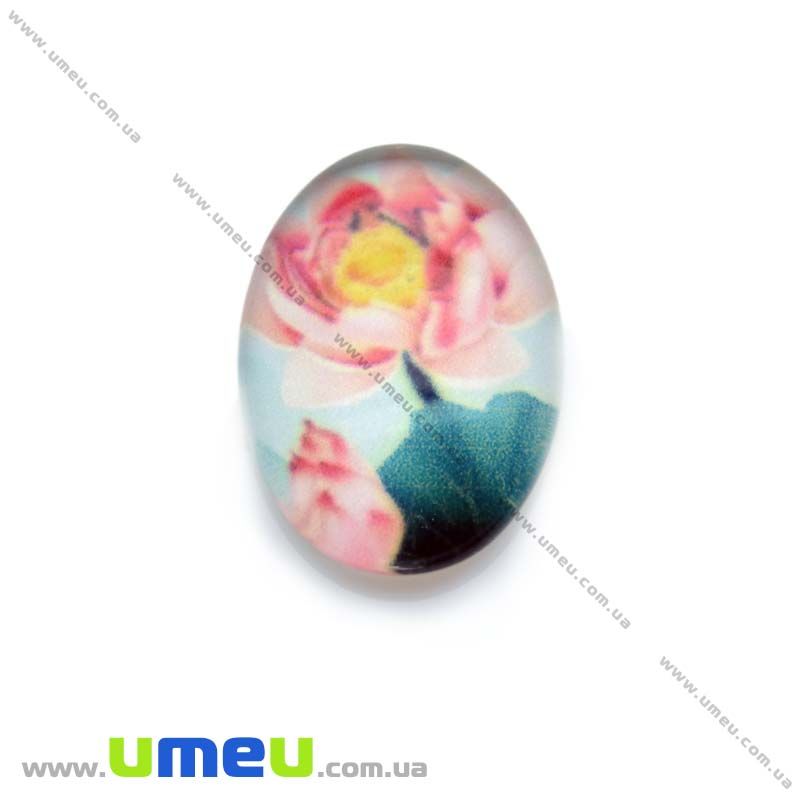 Кабошон скляний з принтом Квіти, 18х13 мм, Овал (KAB-013746)