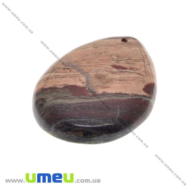 Подвеска из натурального камня, Окаменелое дерево, Капля, 41х31 мм (POD-033021)