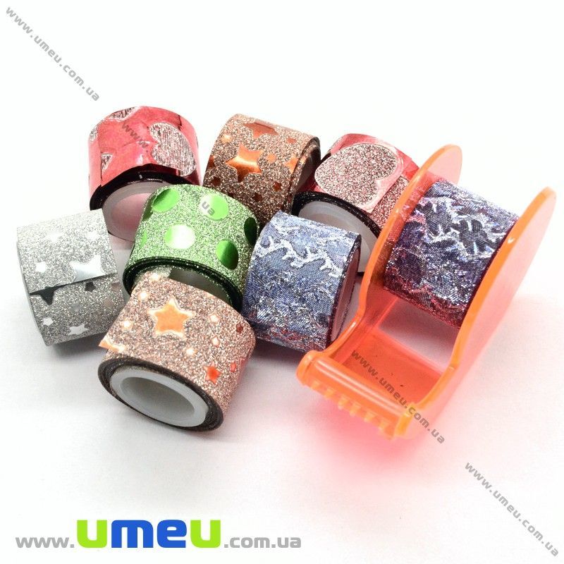Декоративний скотч гліттерний з дозатором, Мікс, 12 мм (DIF-022580)