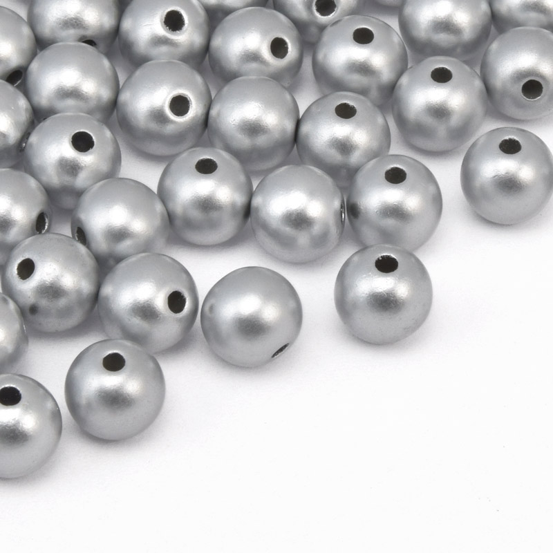 Намистини пластикові Круглі, 8 мм, Сріблясті матові (BUS-059665)
