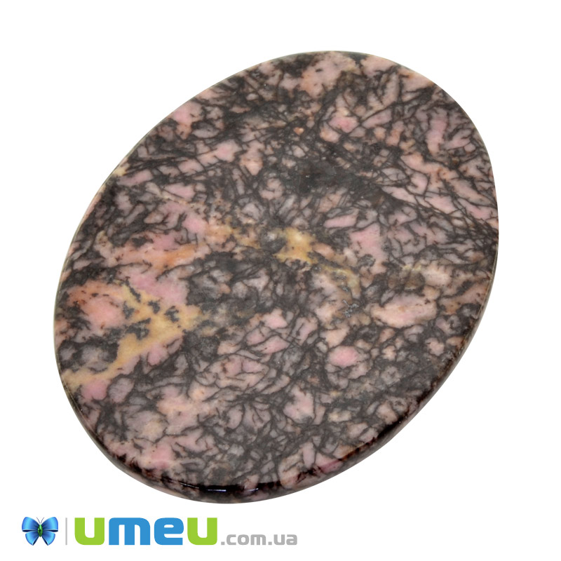 Кабошон нат. камінь Родоніт, Овал, 40,4 х30,3 мм (KAB-050543)