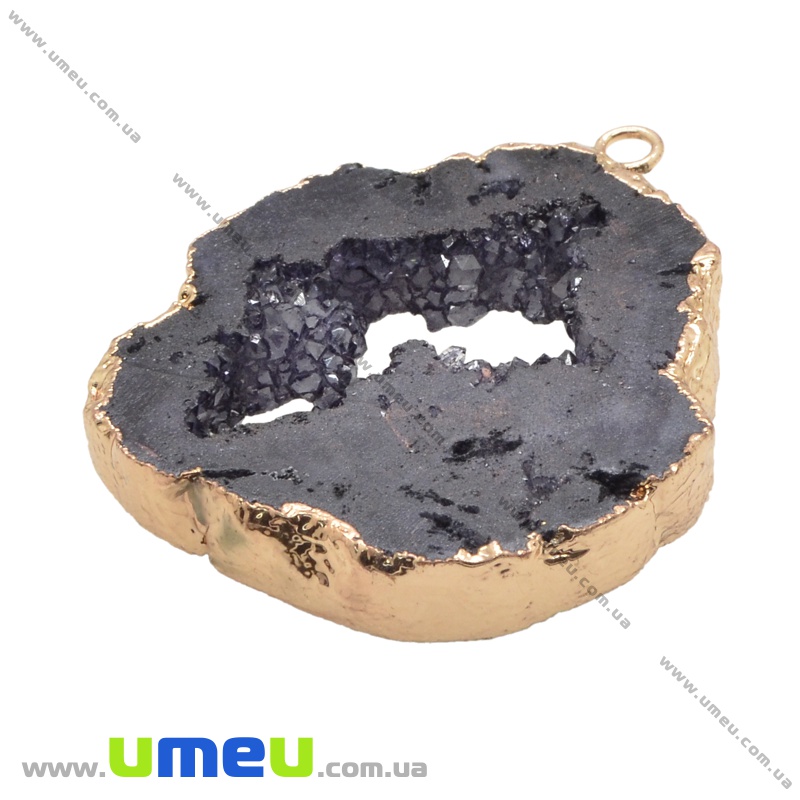 Підвіска з натурального каменю, Друза агату, Сіра, 49х40 мм (POD-014437)