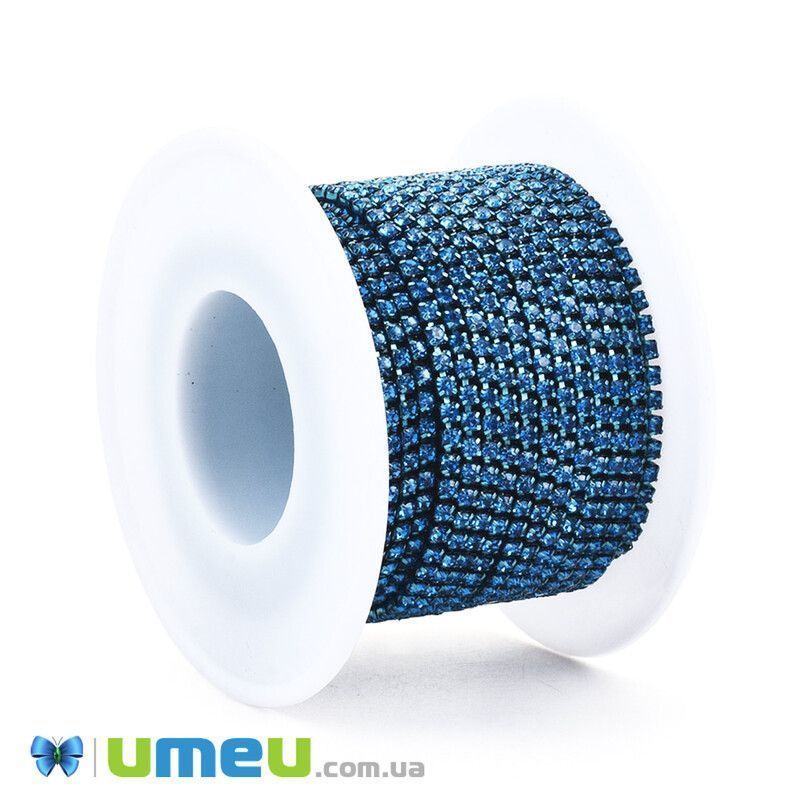 Стразовая цепь SS6 - 2,0 мм, Бирюзовая темная, Стразы стеклянные бирюзовые (ZEP-043004)