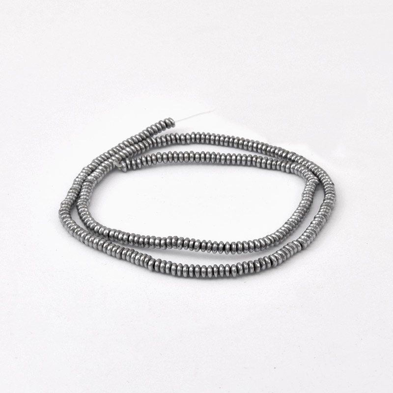 Намистини Гематит, Нат. камінь, Круглі плоскі, 3,3х1,5 мм, З покриттям, Срібло (BUS-057829)