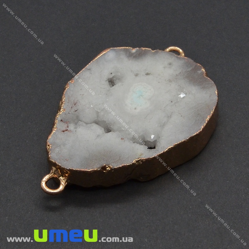 Конектор з натурального каменю Друза Агата в металі, Сірий, 48х32 мм (POD-037032)