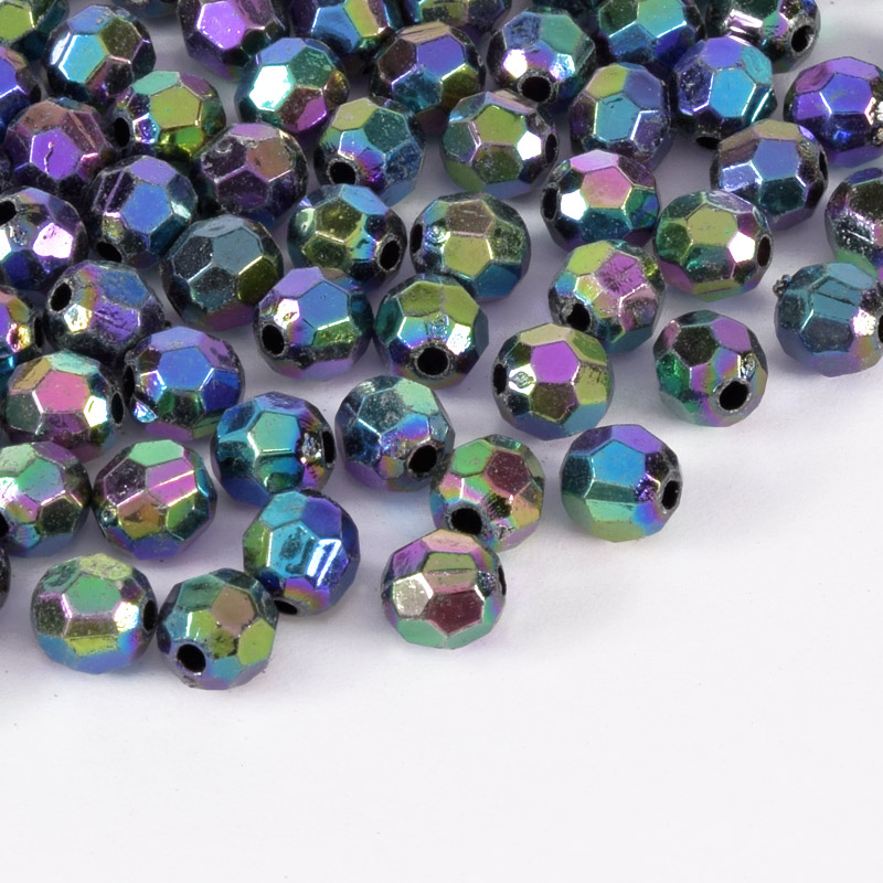 Бусины пластиковые радужные, Круглые граненые, 6 мм, Ирис (BUS-059588)