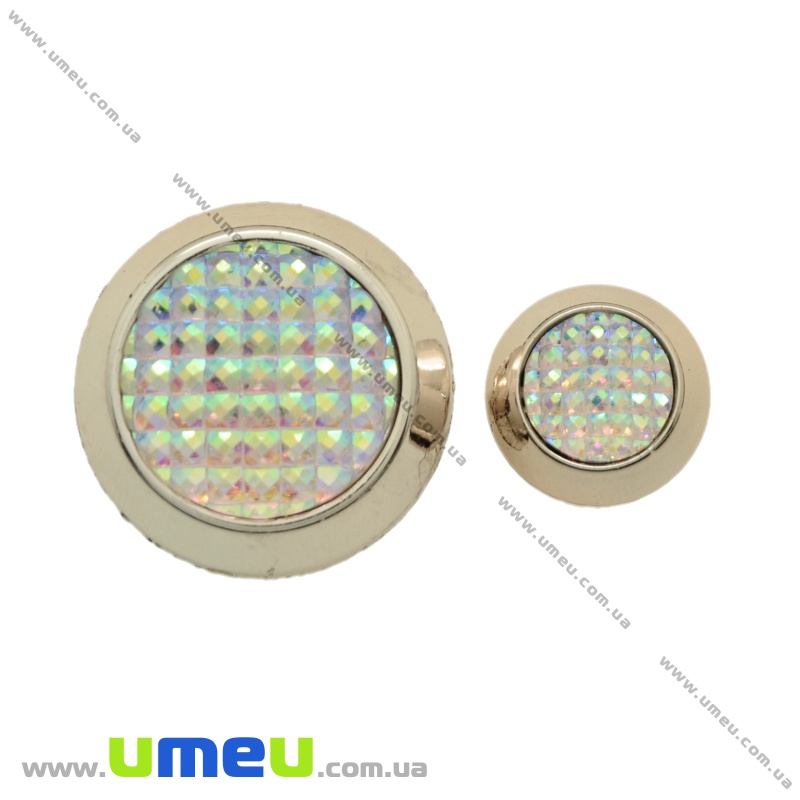 Гудзик пластиковий на ніжці зі стразами, 25 мм, Світле золото (PUG-021447)