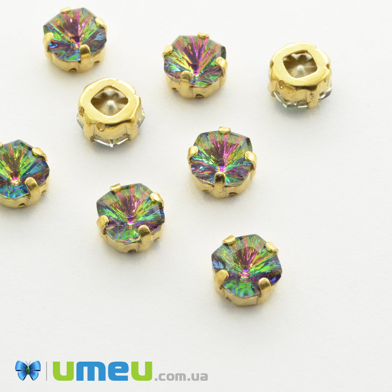 Шатон квадратний 9х9 мм, Золото, Різнокольоровий (KAB-041846)