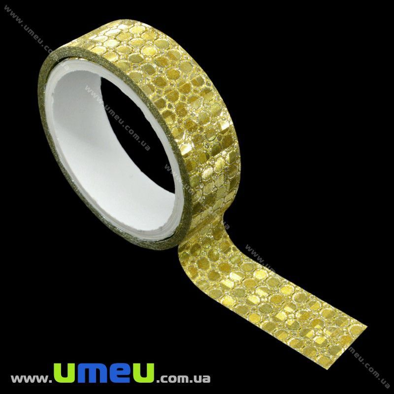 Декоративний скотч гліттерний, 15 мм, Золотистий (DIF-018166)