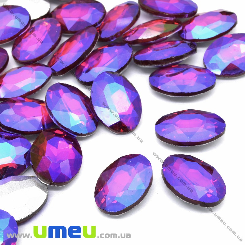 Ріволі скляний, Овал гранований, Райдужний, 14х10 мм, Малиновий АВ (KAB-034000)
