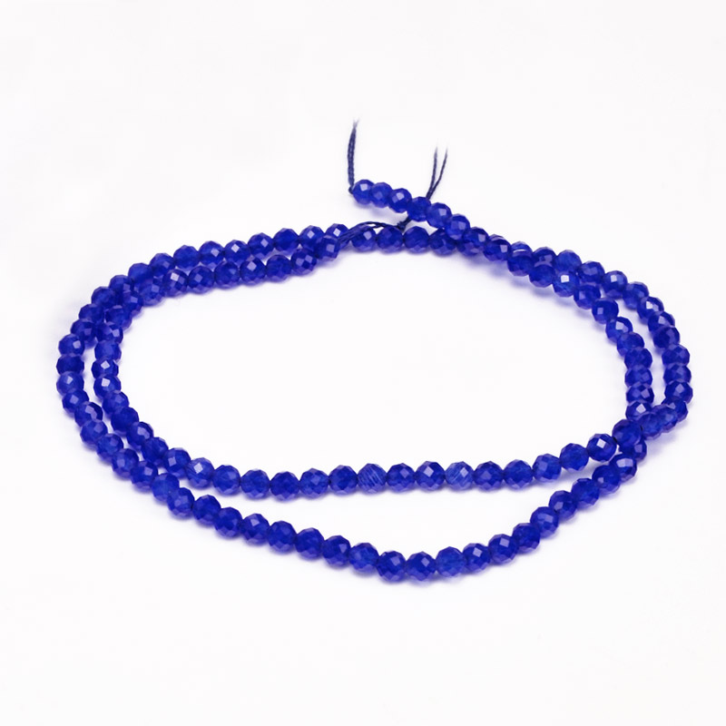 Намистини Котяче око, Синт. камінь, 3 мм, Сині, Круглі грановані (BUS-054287)