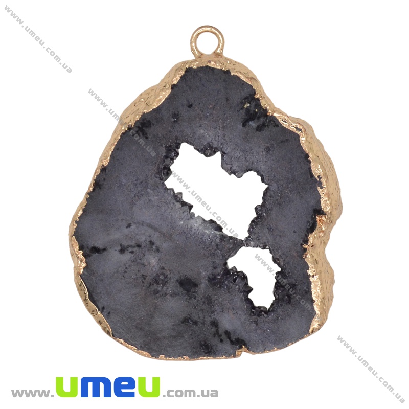 Підвіска з натурального каменю, Друза агату, Сіра, 49х40 мм (POD-014437)