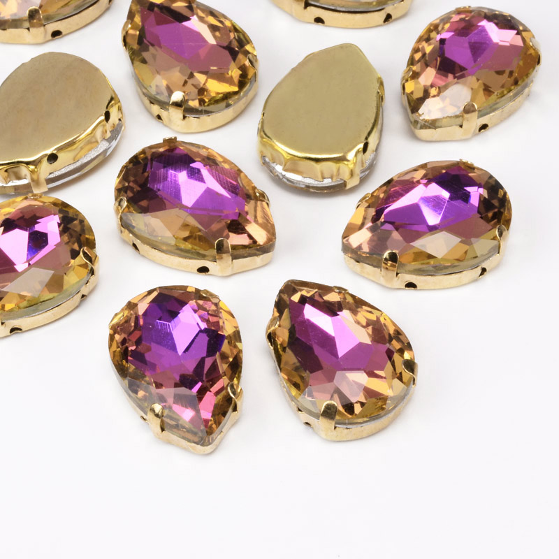 Шатон крапля 18х13 мм, Золото, Золотисто-рожевий (KAB-052938)