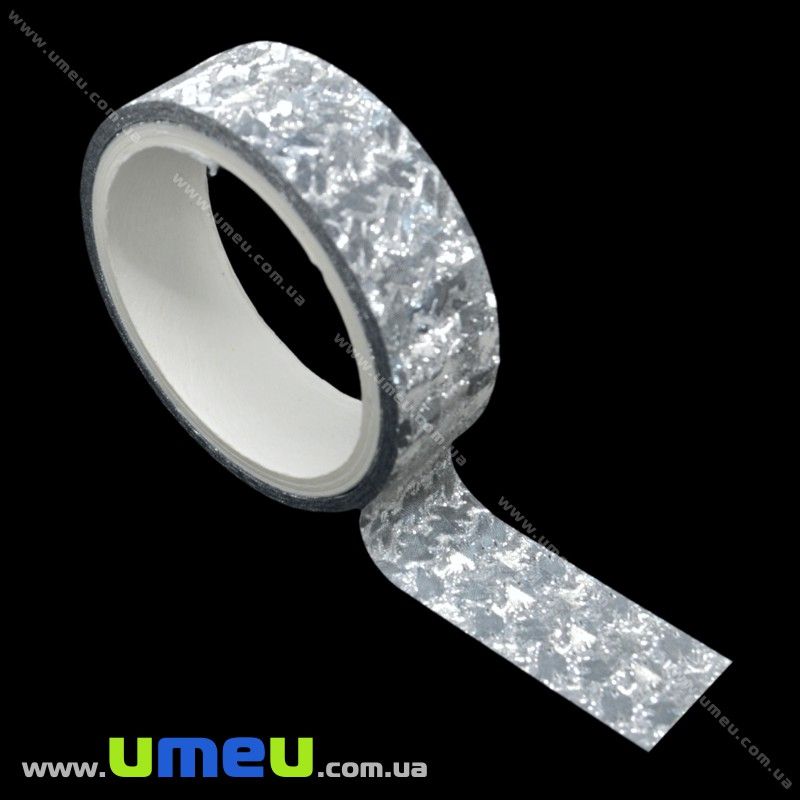 Декоративний скотч гліттерний, 15 мм, Сріблястий (DIF-018175)