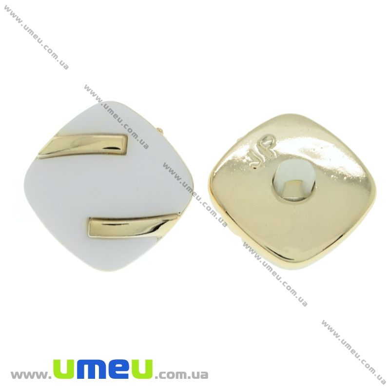 Гудзик пластиковий на ніжці Матовий Білий, 25х25 мм, Світле золото (PUG-021461)