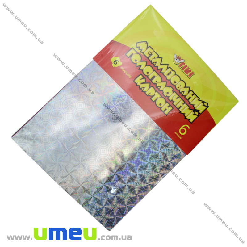 Картон металізований з голограмою TIKI, А4 6 кольорів, 6 листів, 250 г / м2 (DIF-021693)