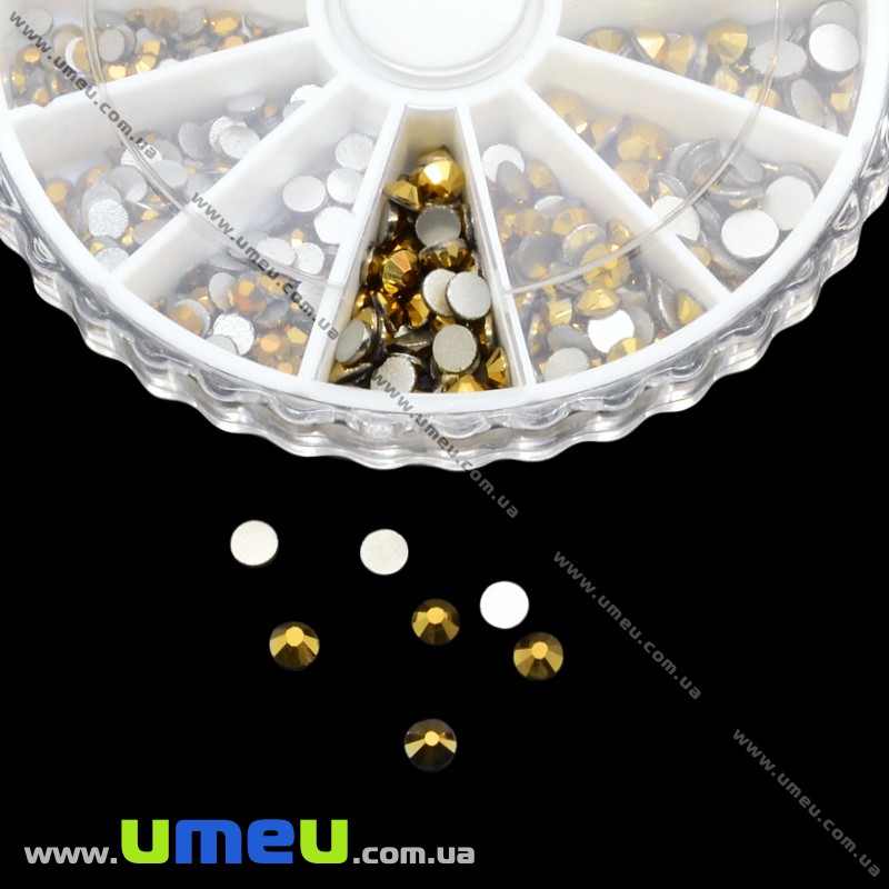 Набір скляних страз в контейнері, Золотисті (STR-012712)
