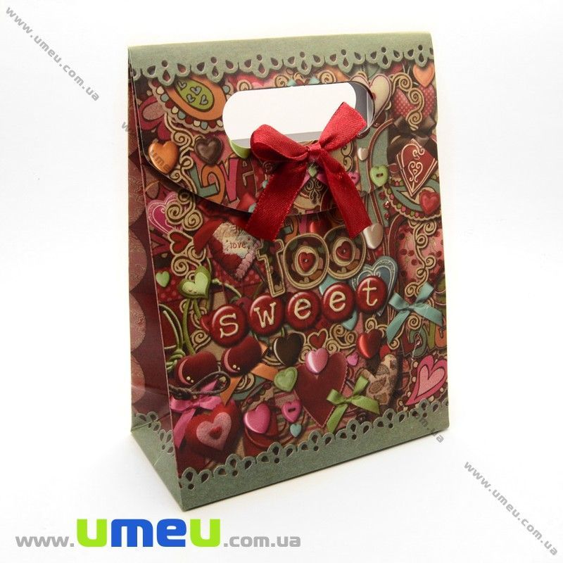 Подарунковий пакет на липучці, Sweet, Червоний, 16х12х6 см (UPK-009693)