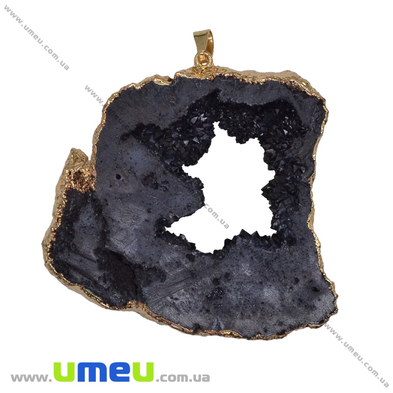Підвіска з натурального каменю, Друза агату, Чорна, 68х63 мм (POD-033885)