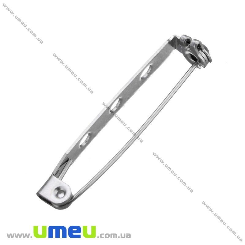 Основа для брошки з нерж. сталі, 33х6 мм, Безпечна застібка, Темне срібло (STL-028373)