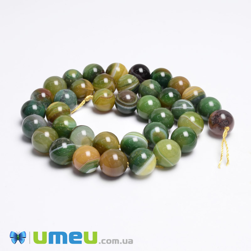 Намистини Агат зелений, Натур. камінь, 10 мм, 38 см, Круглі (BUS-049747)