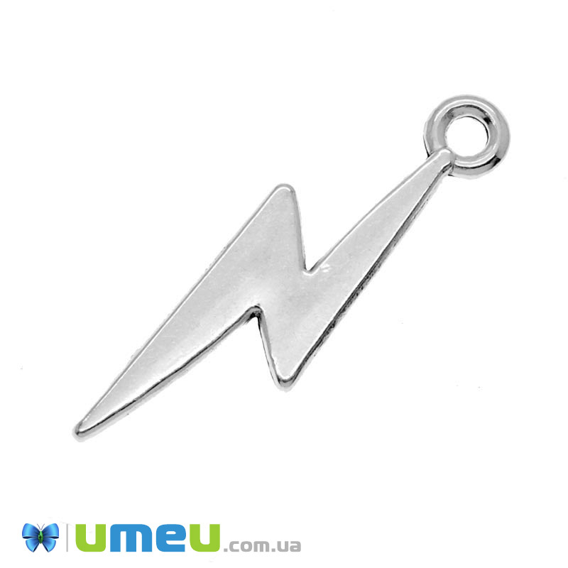 Підвіска метал. Блискавка, 28х7 мм, Світле срібло (POD-049536)