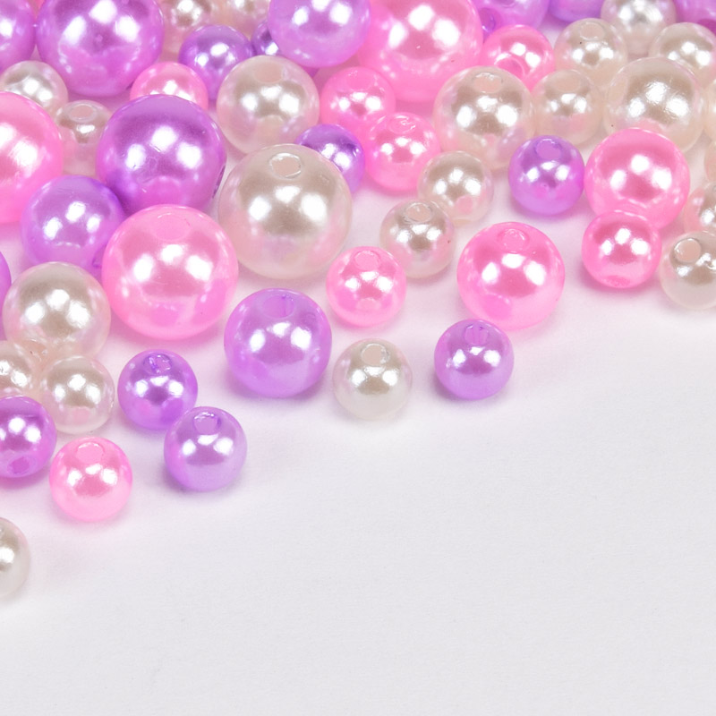 Намистини для сумок ОПТ, Пластикові круглі, Перли, 6-10 мм, Мікс рожевий (BUS-059771)
