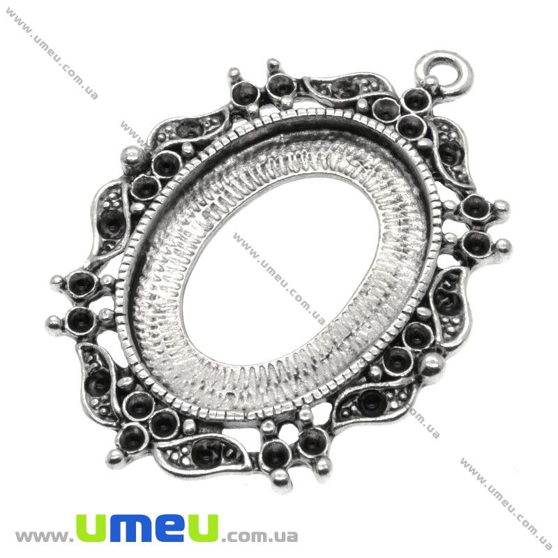 Основа рамка овальна ажурна, Античне срібло, 41х28 мм, 25х18 мм (OSN-009632)