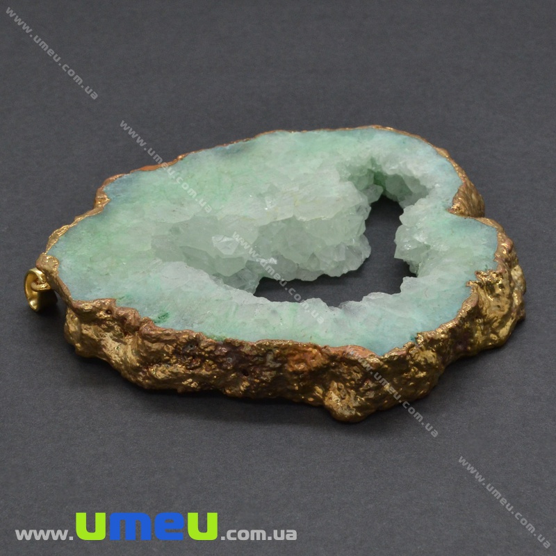 Підвіска з натурального каменю, Друза агату, Салатова, 81х68 мм (POD-036548)