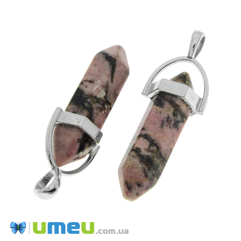 Підвіска з натурального каменю Маятник, Родонит, 40х14х10 мм (POD-026112)