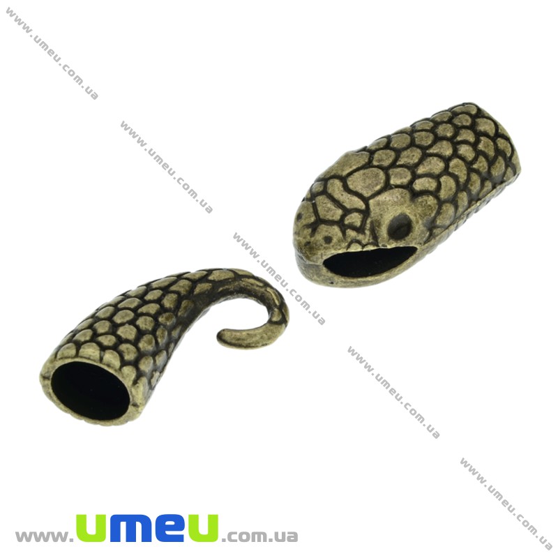 Застібка для вклеювання шнура Змія, Антична бронза, 41х13 мм (ZAM-025928)