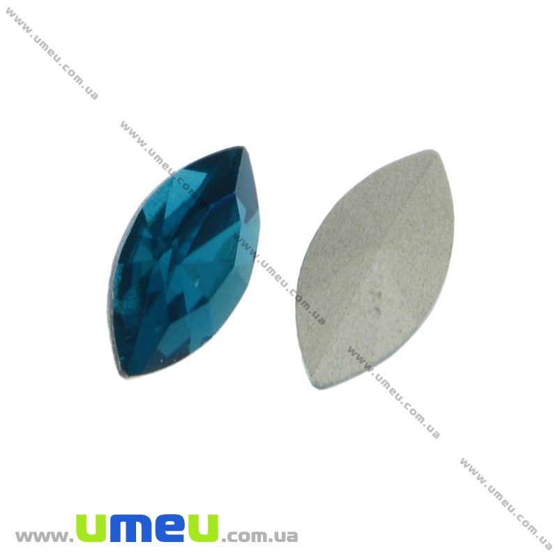 Ріволі скляний, Човник гранований, 10х5 мм, Бірюзовий (KAB-022020)