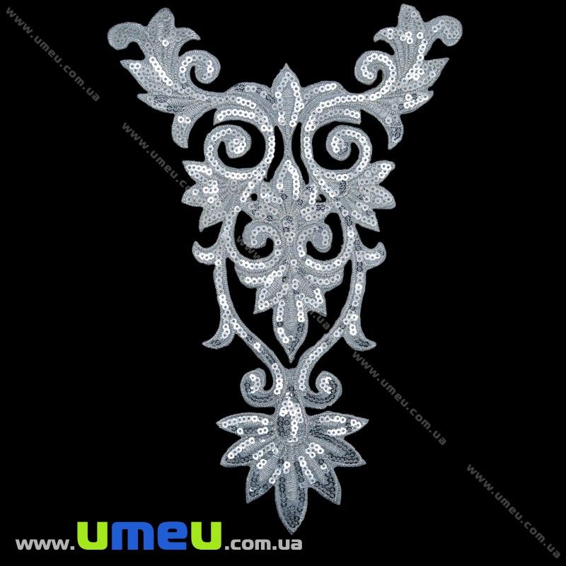 Термоаплікація з паєтками Фігурне, 24х15 см, Срібляста (APL-021037)